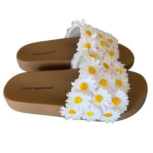 ⁠Lucky Brand Gellion White Flower Daisy Slide Sandals Womens 8 Tan